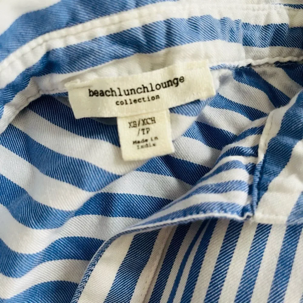Beachlunchlounge Arielle Stripe Button Front Top, blue/white, size XS
